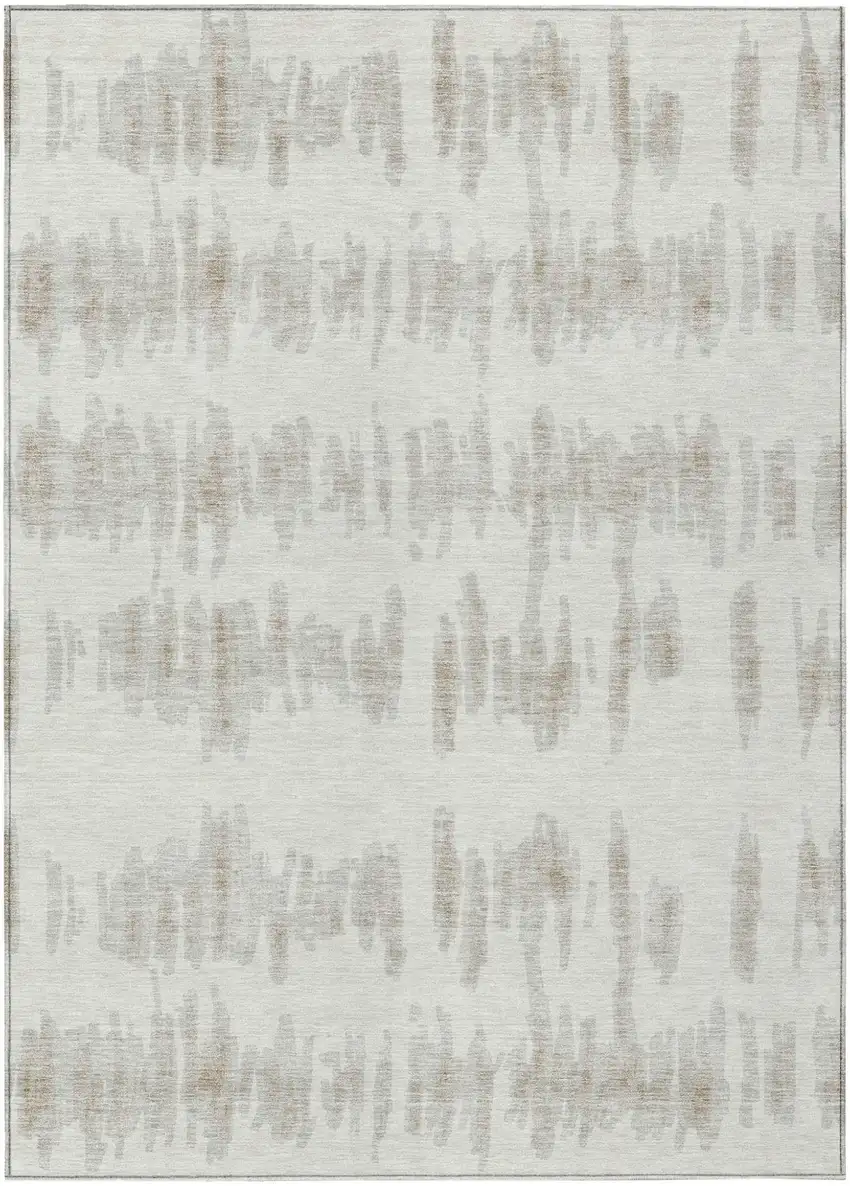 Ivory Brown And Gray Striped Washable Indoor Outdoor Area Rug Photo 2