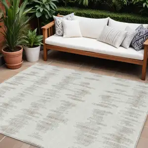 Photo of Ivory Brown And Gray Striped Washable Indoor Outdoor Area Rug
