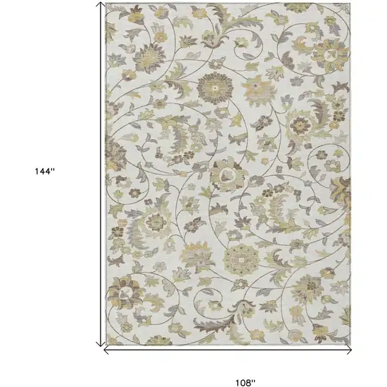 Ivory Brown And Green Floral Washable Indoor Outdoor Area Rug Photo 7