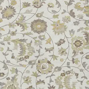 Photo of Ivory Brown And Green Floral Washable Indoor Outdoor Area Rug