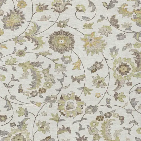 Ivory Brown And Green Floral Washable Indoor Outdoor Area Rug Photo 5