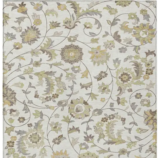Ivory Brown And Green Floral Washable Indoor Outdoor Area Rug Photo 7