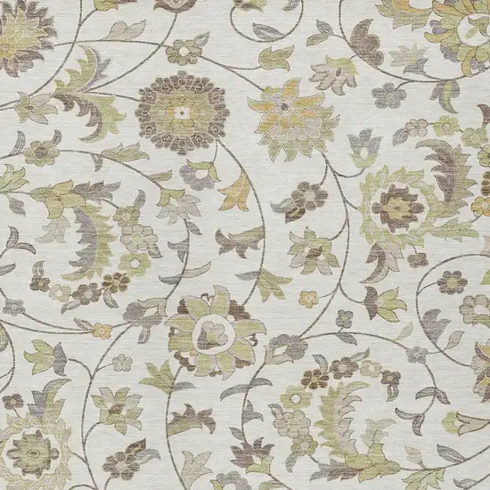 Ivory Brown And Green Floral Washable Indoor Outdoor Area Rug Photo 5