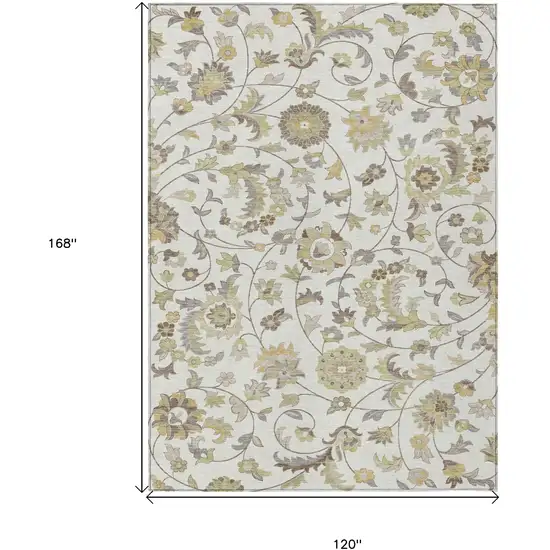 Ivory Brown And Green Floral Washable Indoor Outdoor Area Rug Photo 3