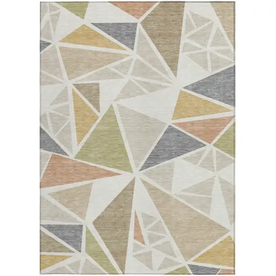Ivory Brown And Green Geometric Washable Indoor Outdoor Area Rug Photo 8