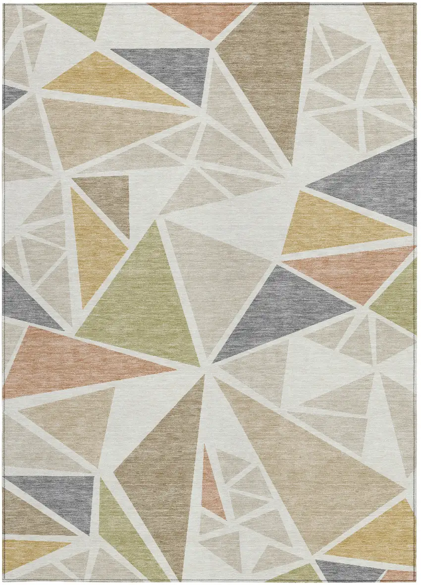 Ivory Brown And Green Geometric Washable Indoor Outdoor Area Rug Photo 8