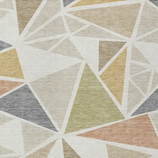 Ivory Brown And Green Geometric Washable Indoor Outdoor Area Rug Photo 6