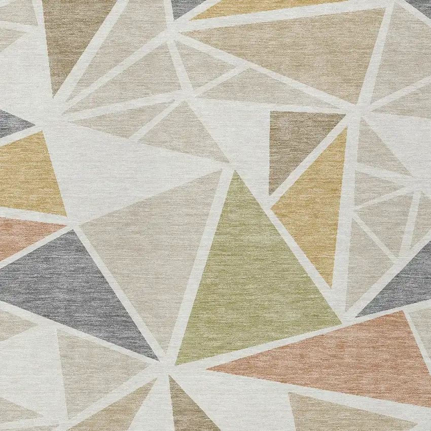 Ivory Brown And Green Geometric Washable Indoor Outdoor Area Rug Photo 6