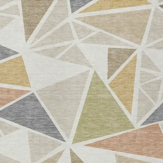 Ivory Brown And Green Geometric Washable Indoor Outdoor Area Rug Photo 6