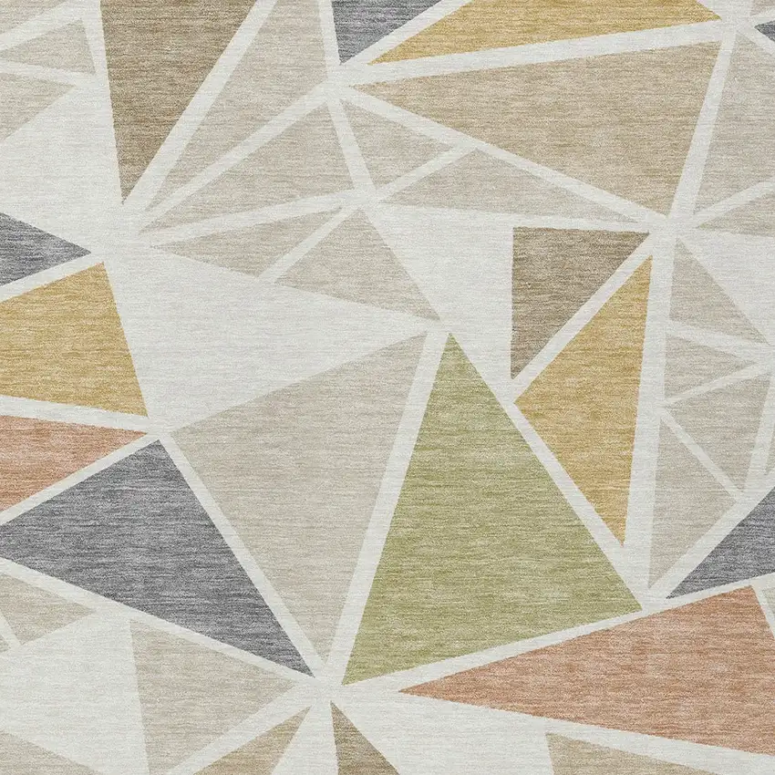 Ivory Brown And Green Geometric Washable Indoor Outdoor Area Rug Photo 6