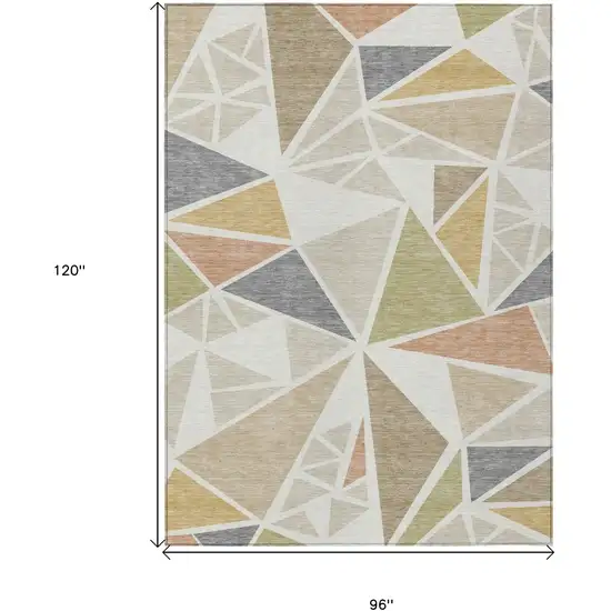Ivory Brown And Green Geometric Washable Indoor Outdoor Area Rug Photo 3