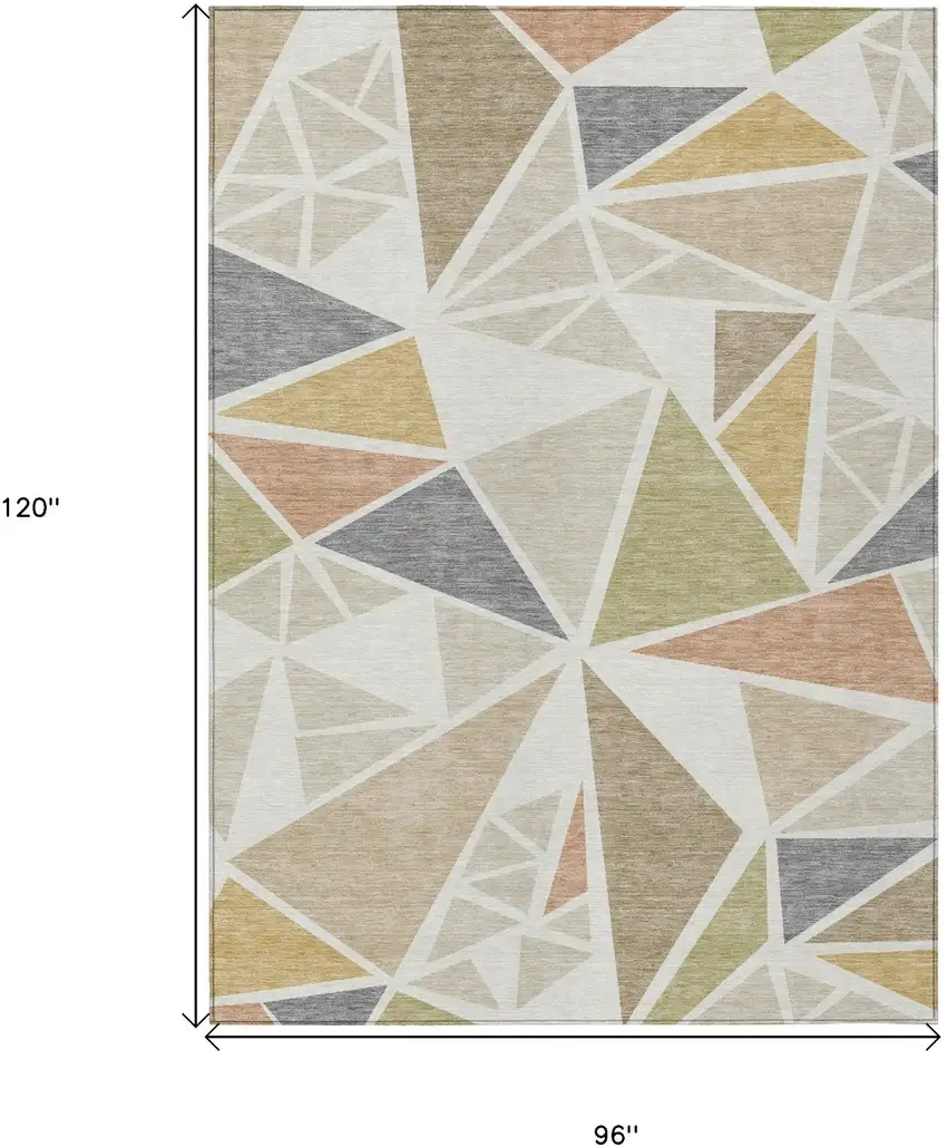 Ivory Brown And Green Geometric Washable Indoor Outdoor Area Rug Photo 3
