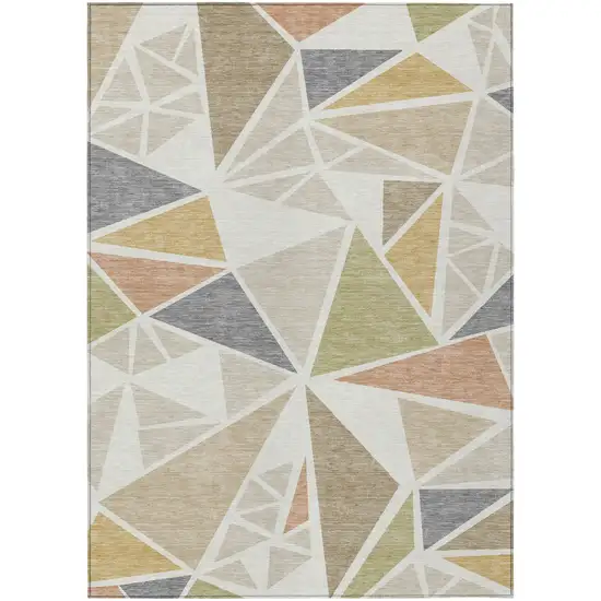 Ivory Brown And Green Geometric Washable Indoor Outdoor Area Rug Photo 2