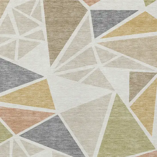 Ivory Brown And Green Geometric Washable Indoor Outdoor Area Rug Photo 6