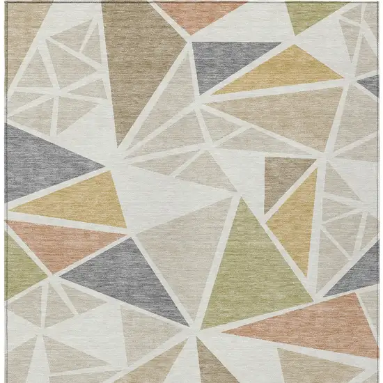 Ivory Brown And Green Geometric Washable Indoor Outdoor Area Rug Photo 8