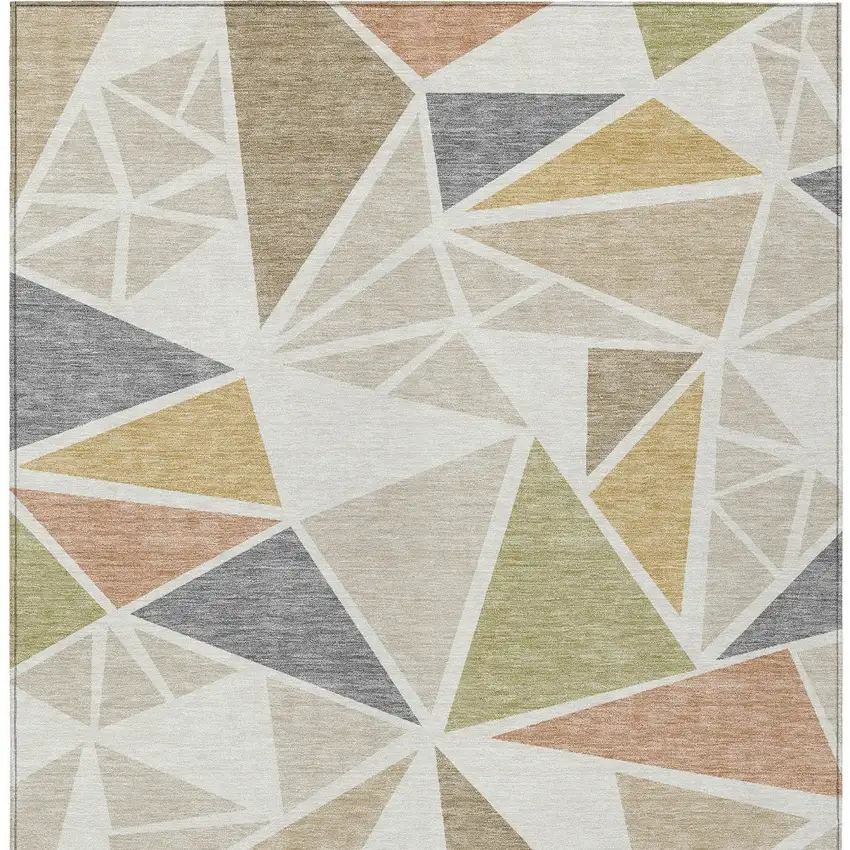 Ivory Brown And Green Geometric Washable Indoor Outdoor Area Rug Photo 8