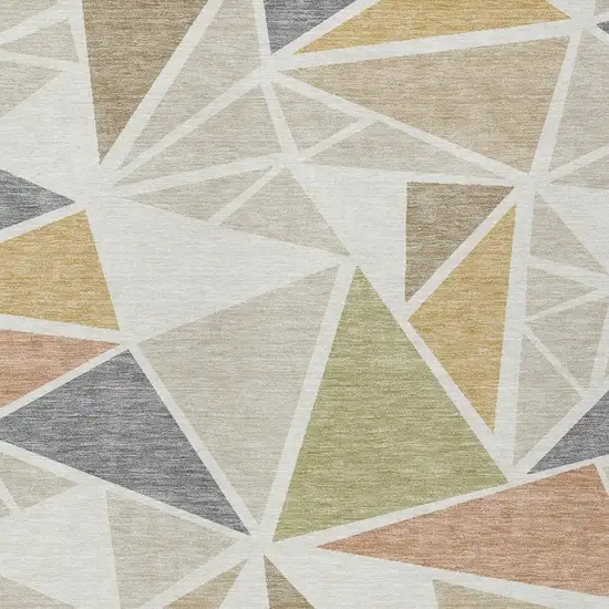 Ivory Brown And Green Geometric Washable Indoor Outdoor Area Rug Photo 6