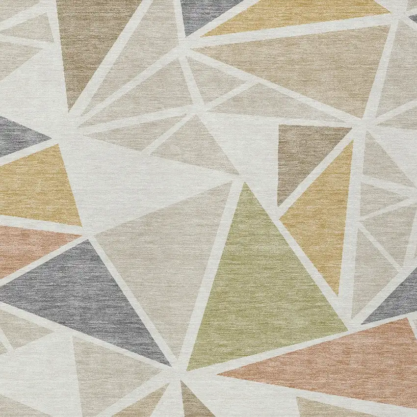 Ivory Brown And Green Geometric Washable Indoor Outdoor Area Rug Photo 6