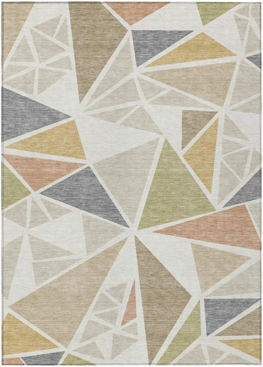 Ivory Brown And Green Geometric Washable Indoor Outdoor Area Rug Photo 2