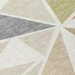Photo of Ivory Brown And Green Geometric Washable Indoor Outdoor Area Rug