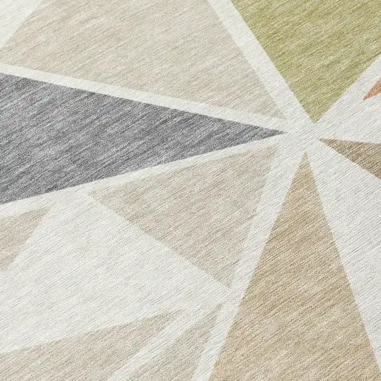 Ivory Brown And Green Geometric Washable Indoor Outdoor Area Rug Photo 7