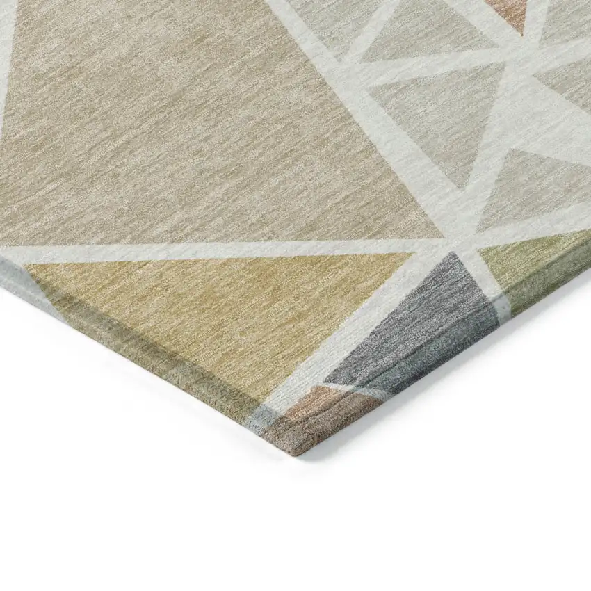 Ivory Brown And Green Geometric Washable Indoor Outdoor Area Rug Photo 5