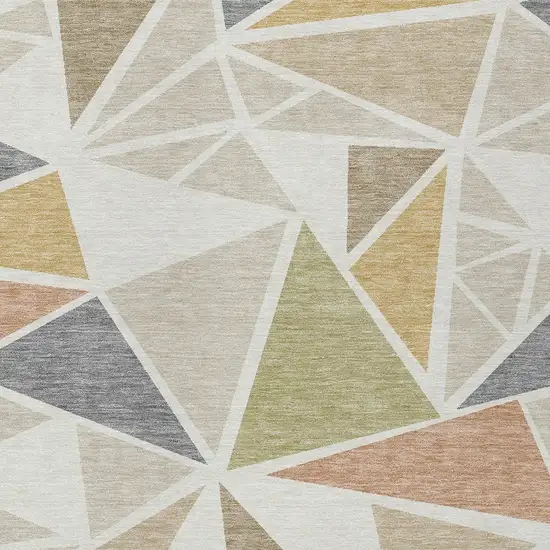 Ivory Brown And Green Geometric Washable Indoor Outdoor Area Rug Photo 6