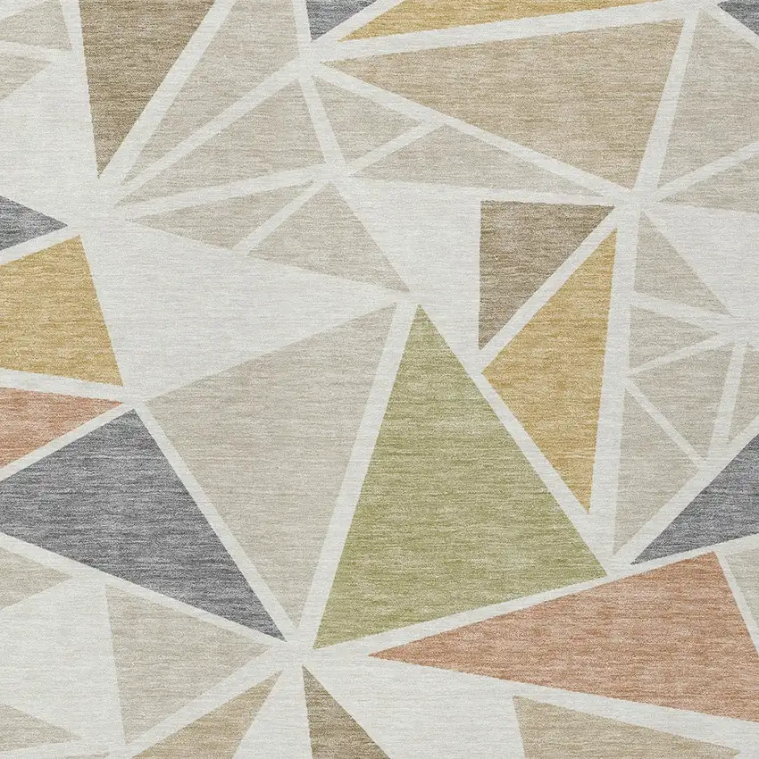 Ivory Brown And Green Geometric Washable Indoor Outdoor Area Rug Photo 6