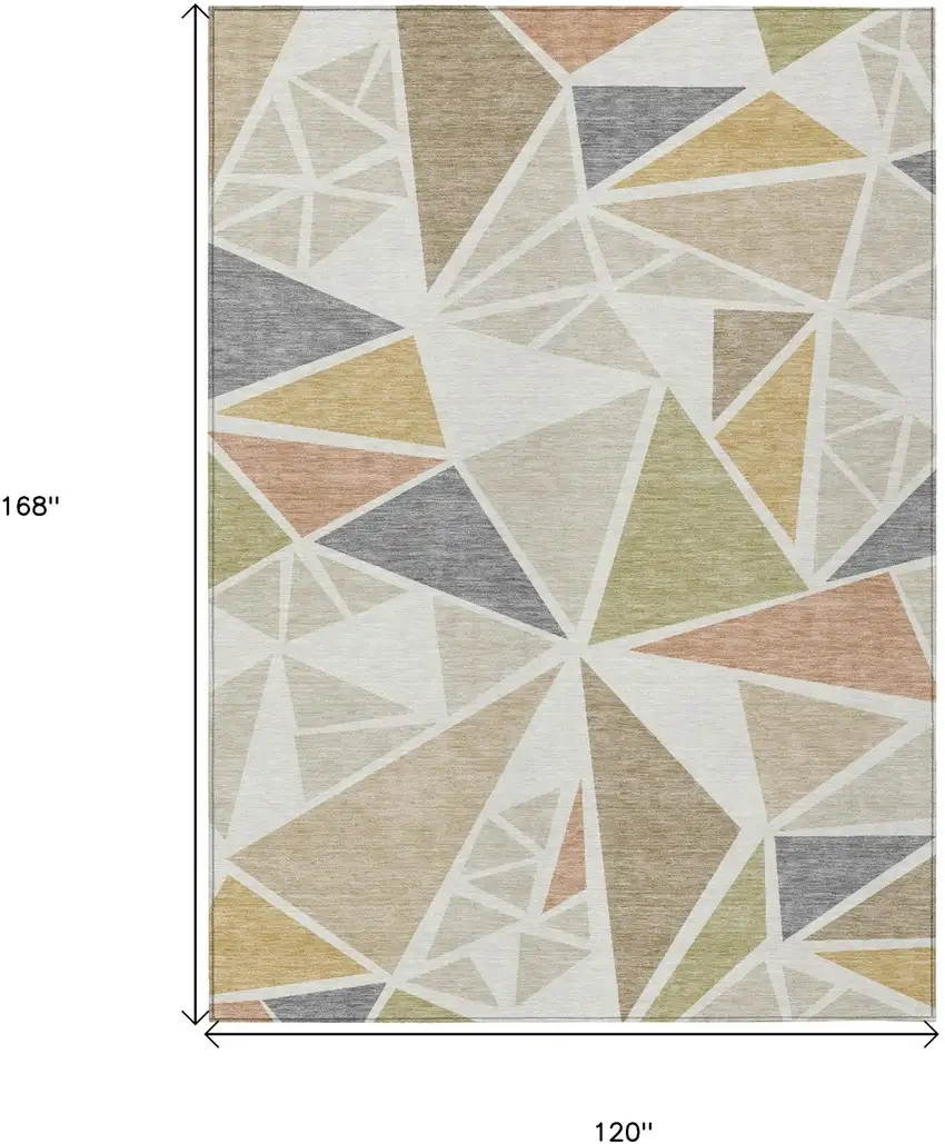 Ivory Brown And Green Geometric Washable Indoor Outdoor Area Rug Photo 3