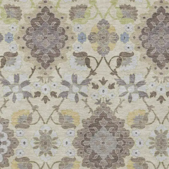 Ivory Brown And Green Oriental Washable Indoor Outdoor Area Rug Photo 6