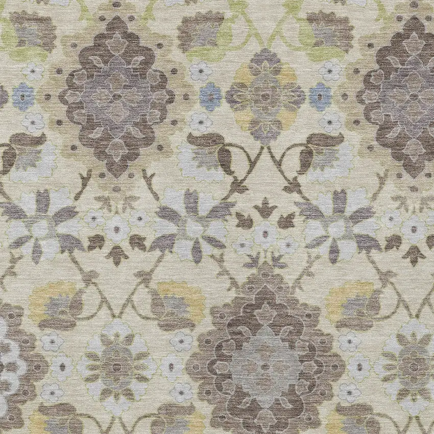 Ivory Brown And Green Oriental Washable Indoor Outdoor Area Rug Photo 6