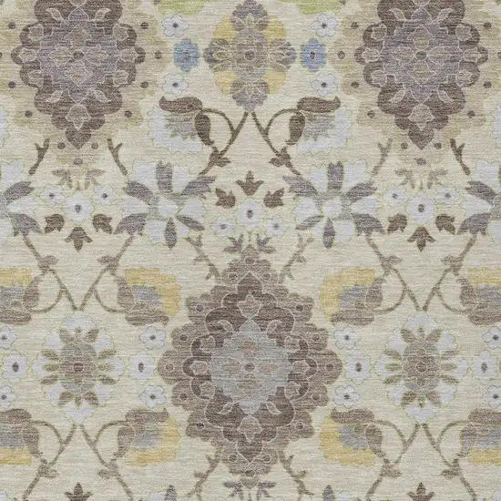 Ivory Brown And Green Oriental Washable Indoor Outdoor Area Rug Photo 6