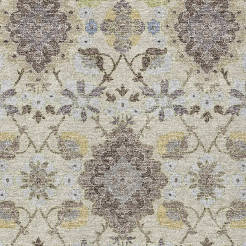 Ivory Brown And Green Oriental Washable Indoor Outdoor Area Rug Photo 6