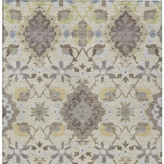 Ivory Brown And Green Oriental Washable Indoor Outdoor Area Rug Photo 7