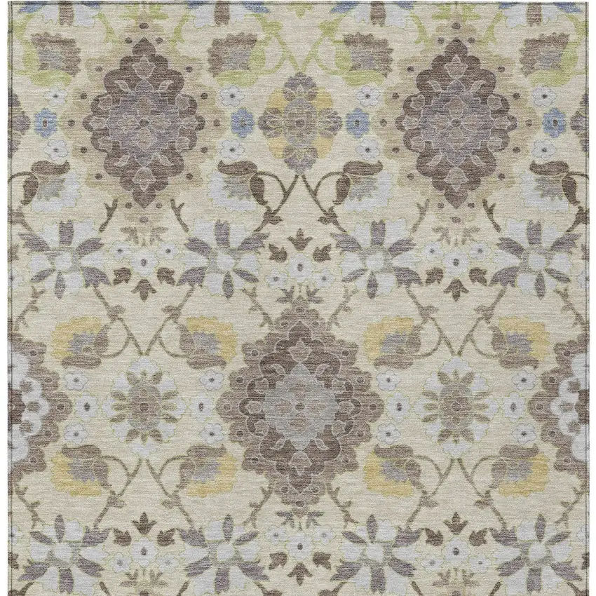 Ivory Brown And Green Oriental Washable Indoor Outdoor Area Rug Photo 7