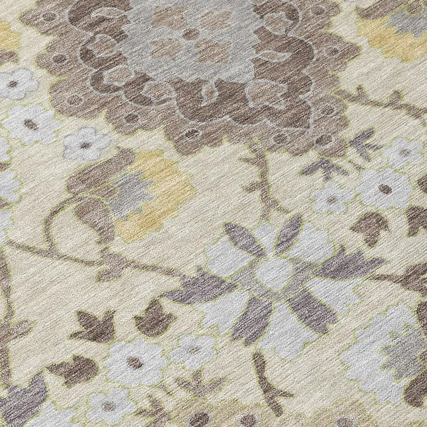 Ivory Brown And Green Oriental Washable Indoor Outdoor Area Rug Photo 5