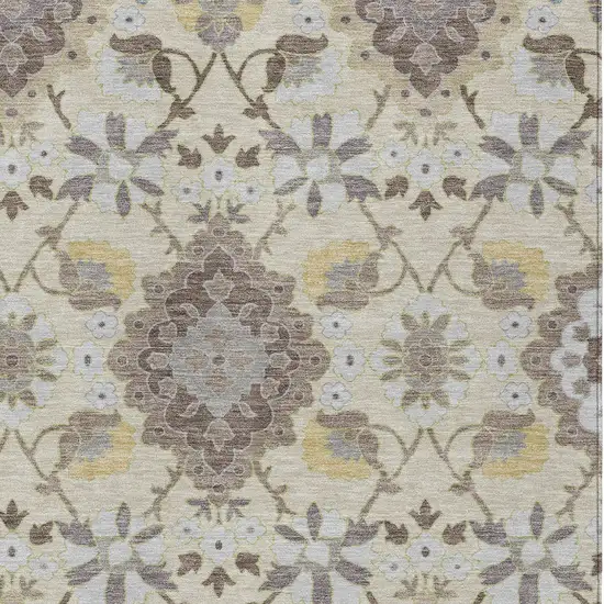 Ivory Brown And Green Oriental Washable Indoor Outdoor Area Rug Photo 6