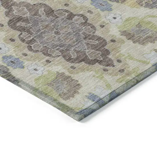 Ivory Brown And Green Oriental Washable Indoor Outdoor Area Rug Photo 4
