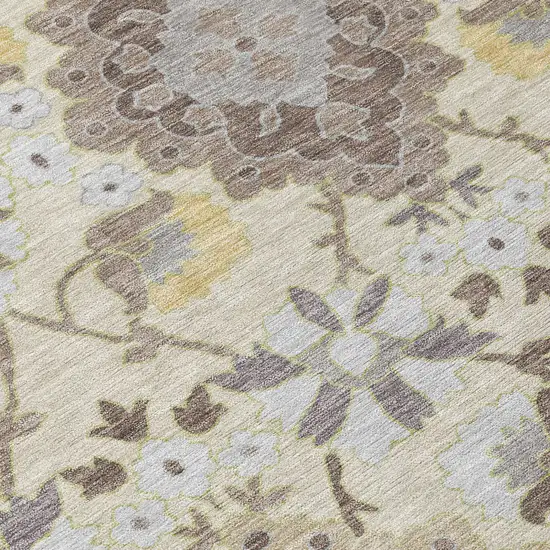 Ivory Brown And Green Oriental Washable Indoor Outdoor Area Rug Photo 5