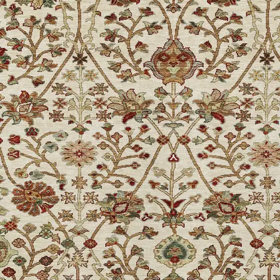 Ivory Brown And Red Floral Washable Indoor Outdoor Area Rug Photo 5