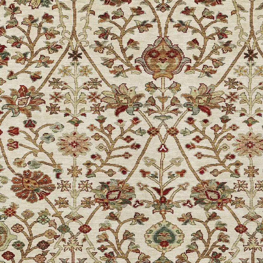 Ivory Brown And Red Floral Washable Indoor Outdoor Area Rug Photo 5