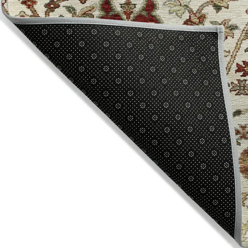 Ivory Brown And Red Floral Washable Indoor Outdoor Area Rug Photo 3