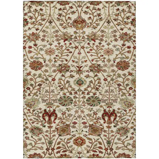 Ivory Brown And Red Floral Washable Indoor Outdoor Area Rug Photo 2