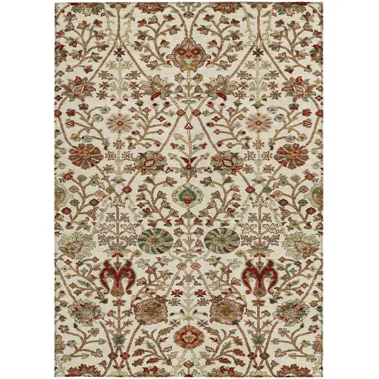 Ivory Brown And Red Floral Washable Indoor Outdoor Area Rug Photo 6