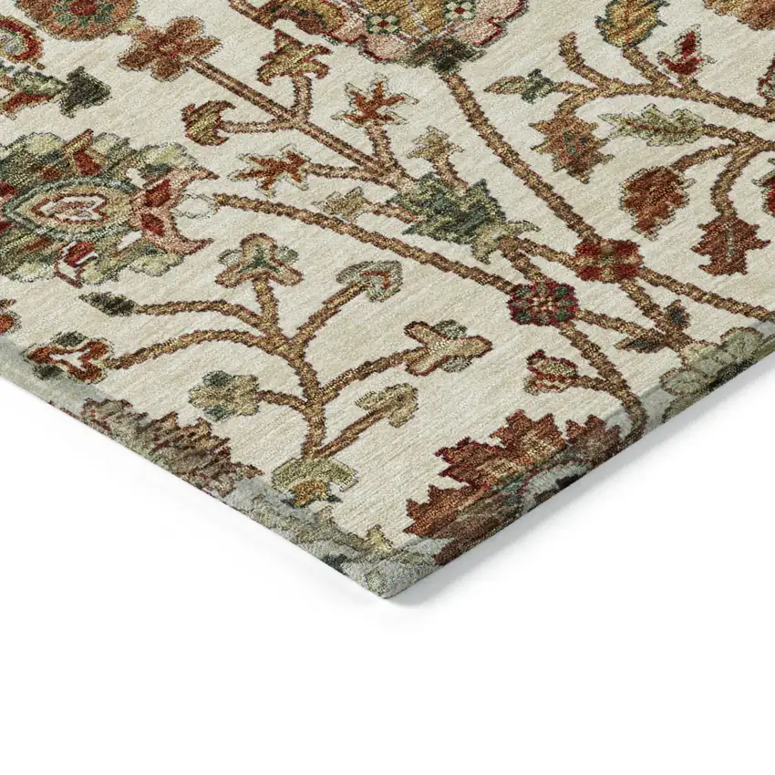 Ivory Brown And Red Floral Washable Indoor Outdoor Area Rug Photo 4