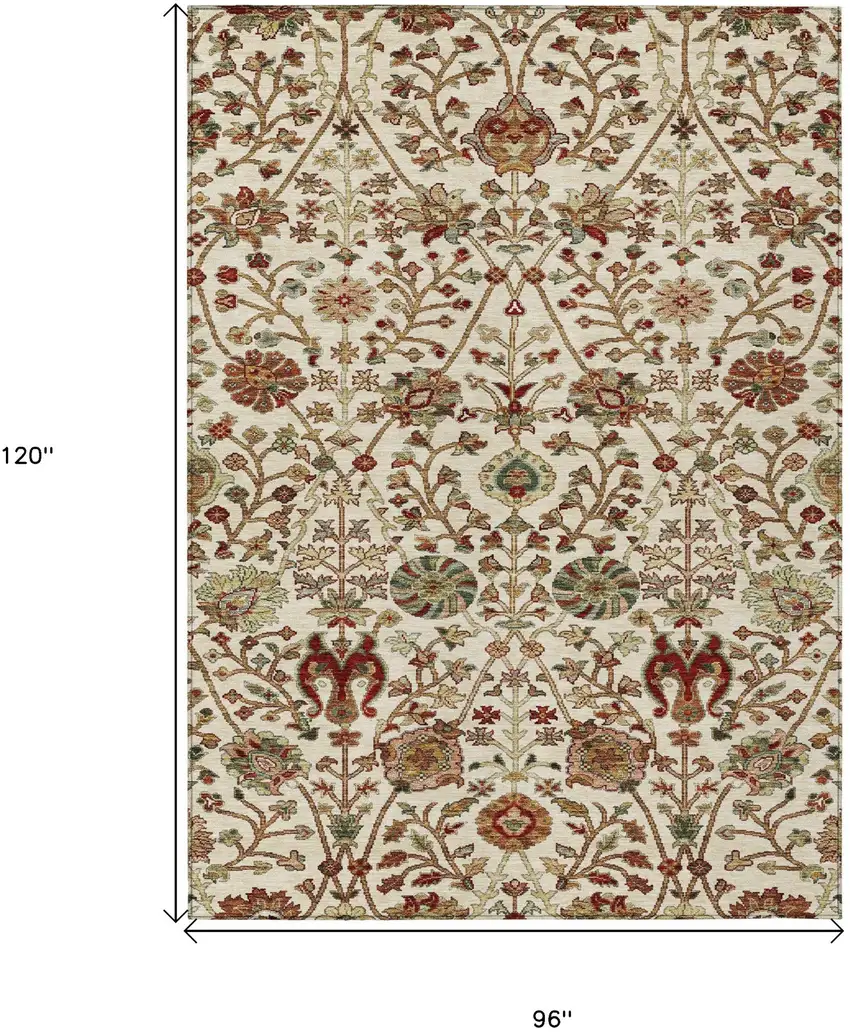 Ivory Brown And Red Floral Washable Indoor Outdoor Area Rug Photo 7