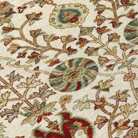 Ivory Brown And Red Floral Washable Indoor Outdoor Area Rug Photo 6