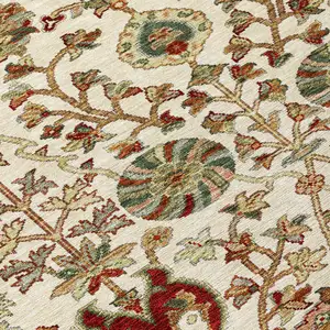 Photo of Ivory Brown And Red Floral Washable Indoor Outdoor Area Rug