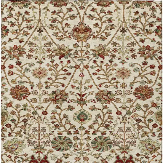 Ivory Brown And Red Floral Washable Indoor Outdoor Area Rug Photo 7