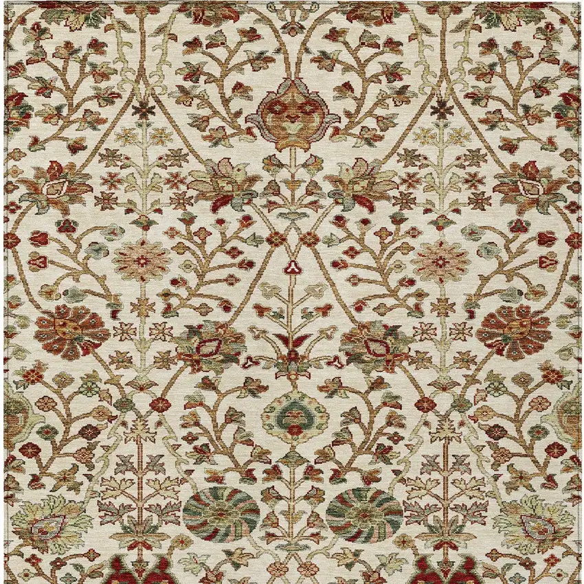 Ivory Brown And Red Floral Washable Indoor Outdoor Area Rug Photo 7